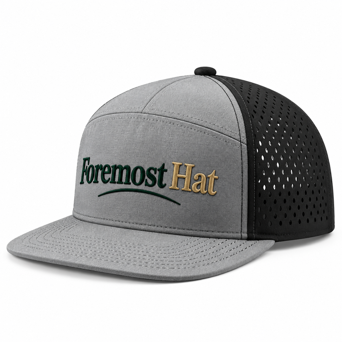 Foremost Hat Grey Performance Flat Bill Golf Cap – Perforated Water-Repellent Snapback Hat