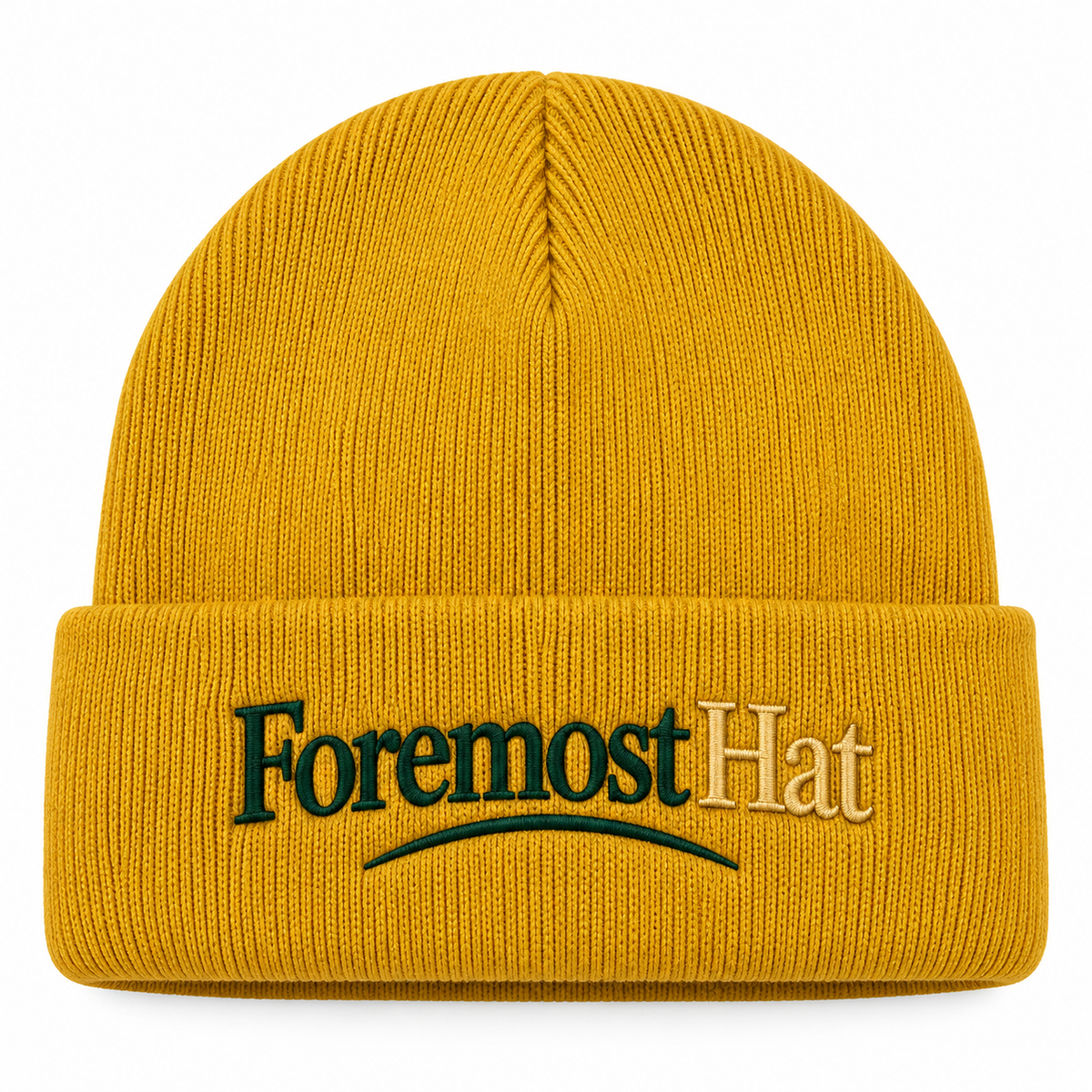 Foremost Hat Mustard Yellow Ribbed Knit Beanie – Embroidered Cuffed Winter Hat for Men & Women