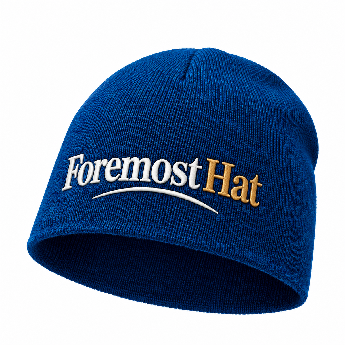 Foremost Hat Royal Blue Knit Beanie – Embroidered Cuffless Winter Hat for Men & Women