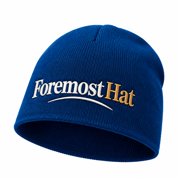Foremost Hat Royal Blue Knit Beanie – Embroidered Cuffless Winter Hat for Men & Women