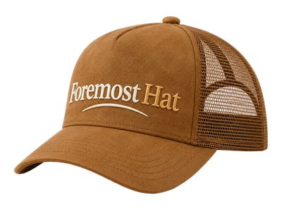 Foremost Hat Brown Suede Mesh Trucker Cap – 5 Panel Embroidered Adjustable Baseball Hat