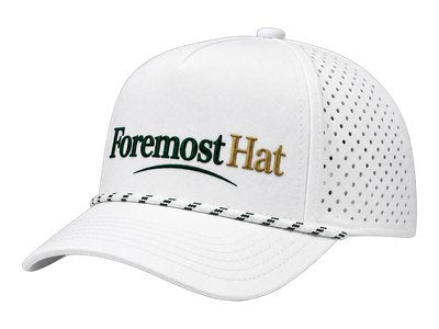 Foremost Hat White Performance Golf Rope Cap – 5 Panel Laser Perforated Breathable Snapback Hat